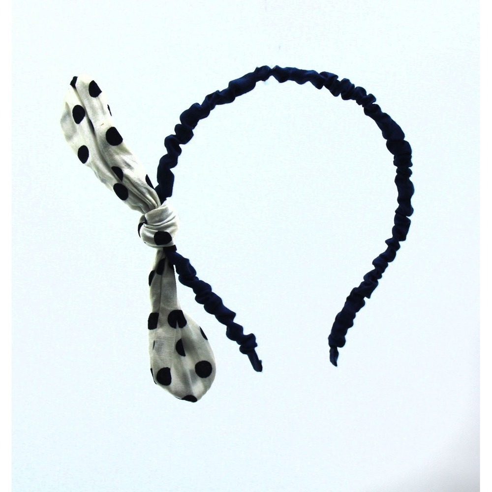 Cat & Jack Girls Polka Dot Side Tie Headband Navy Blue White Accessory